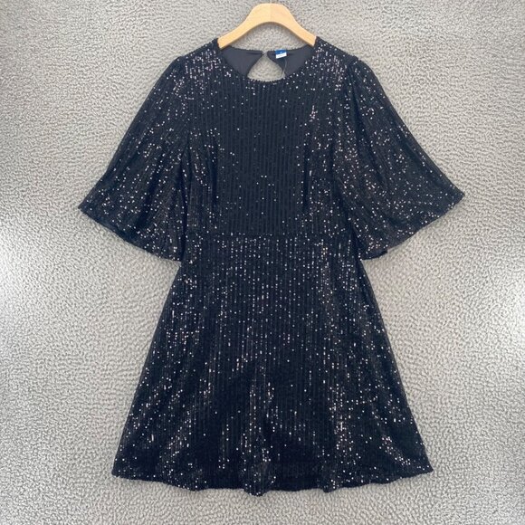 Old Navy Dress Womens Medium Black Jack Sequin Mini Short Bell Sleeve Cutout NWT - Picture 1 of 11